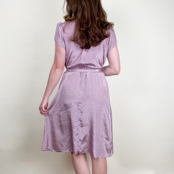 Vintage Polka Dot Belted Midi Dress Mock Neck Preppy Secretary Mid Century MCM - Picture 3 of 8